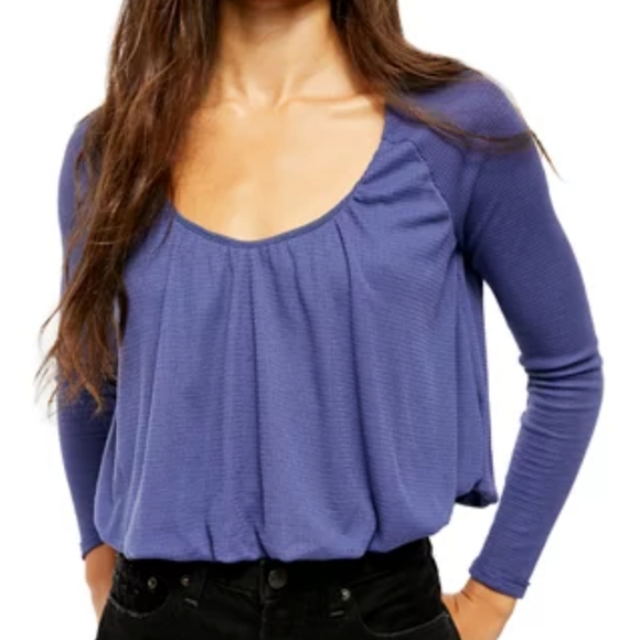 Free People We the Free Bondi Blouson Blue Thermal Crop Top szS - Picture 1 of 12